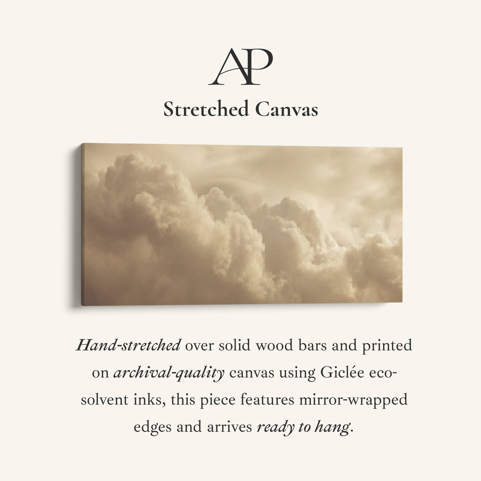 Warm Sepia Clouds Horizontal Wall Art Panoramic Canvas Print For Living Room