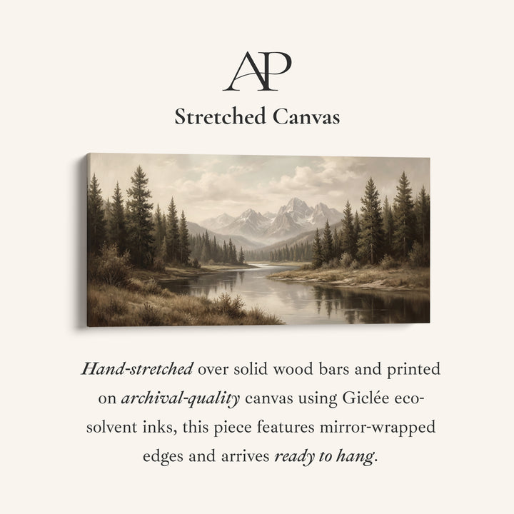 Mountain River Horizontal Wall Art Panoramic Canvas Print For Office