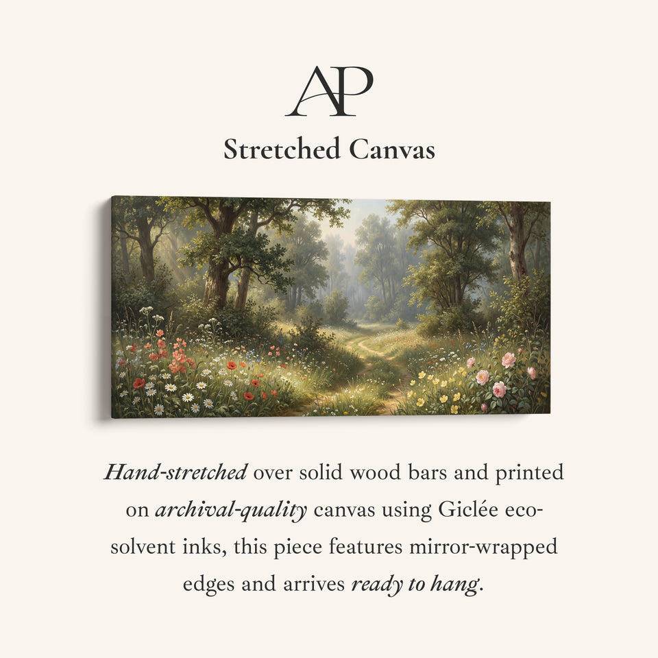 Horizontal Wall Art Woodland Wildflower Path Panoramic Canvas Print For Bedroom