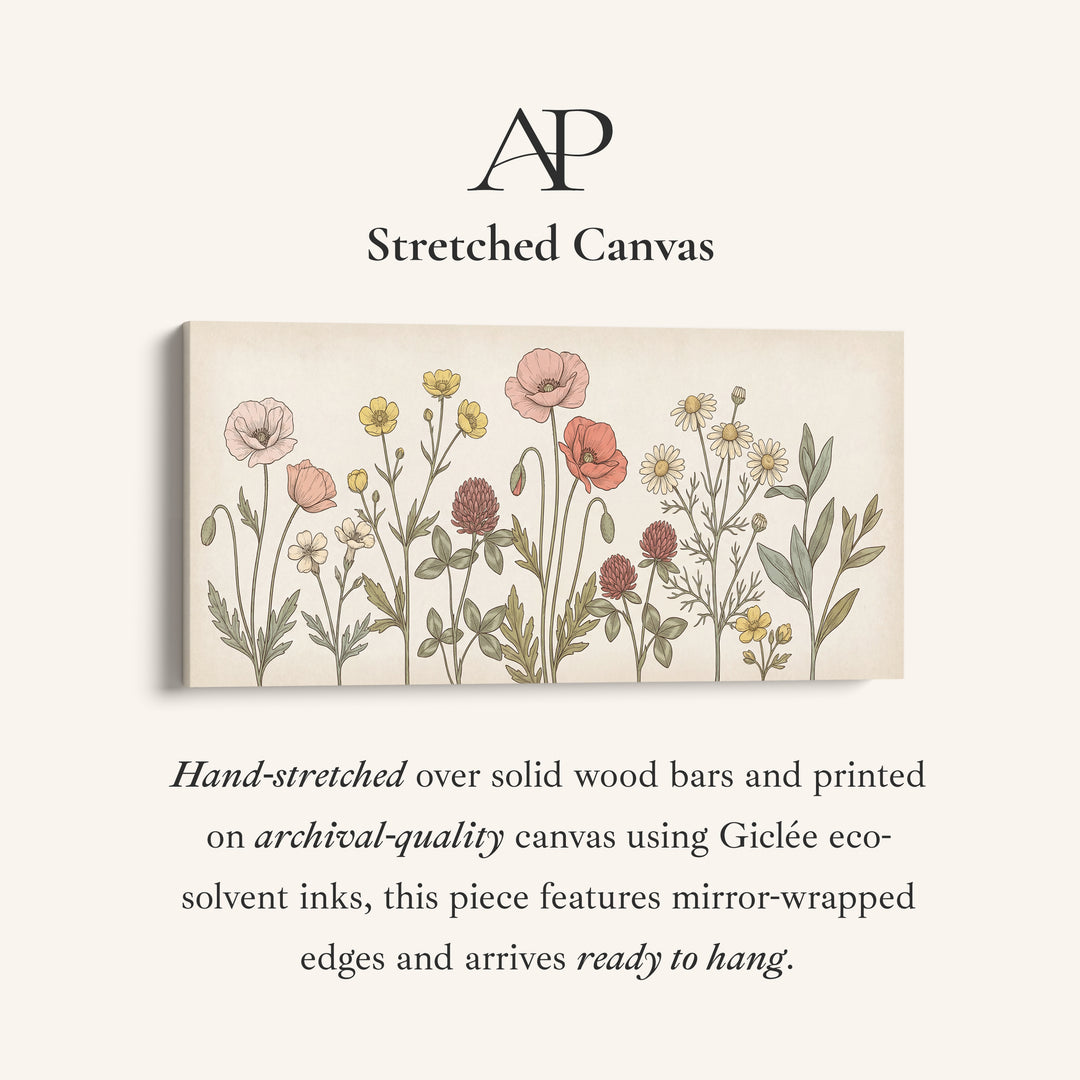 Large Wall Art Botanical Wildflower Illustration Horizontal Canvas Print For Kitchen