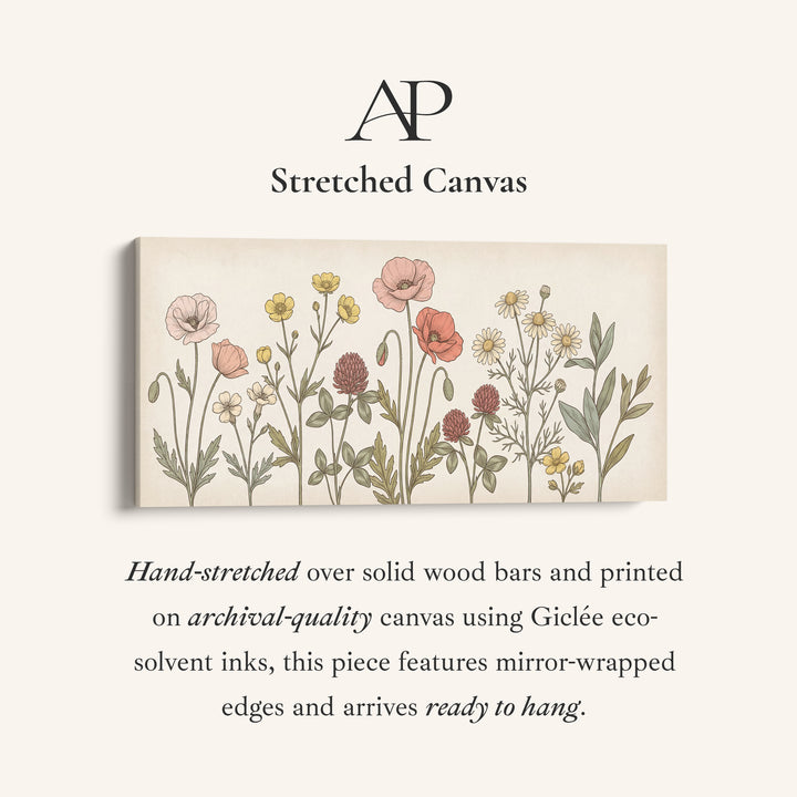 Large Wall Art Botanical Wildflower Illustration Horizontal Canvas Print For Kitchen
