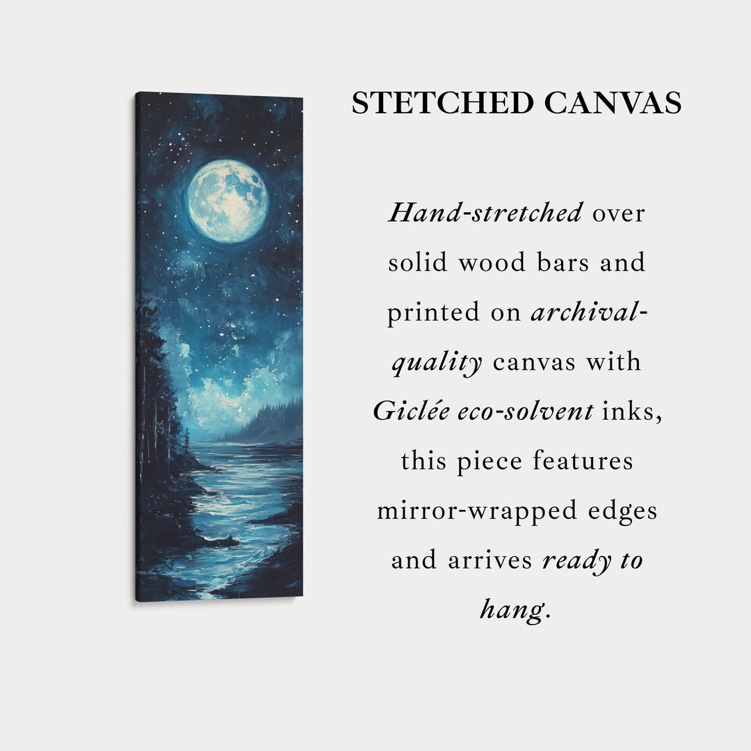 Moonlit Forest Night Vertical Narrow Long Wall Art Canvas