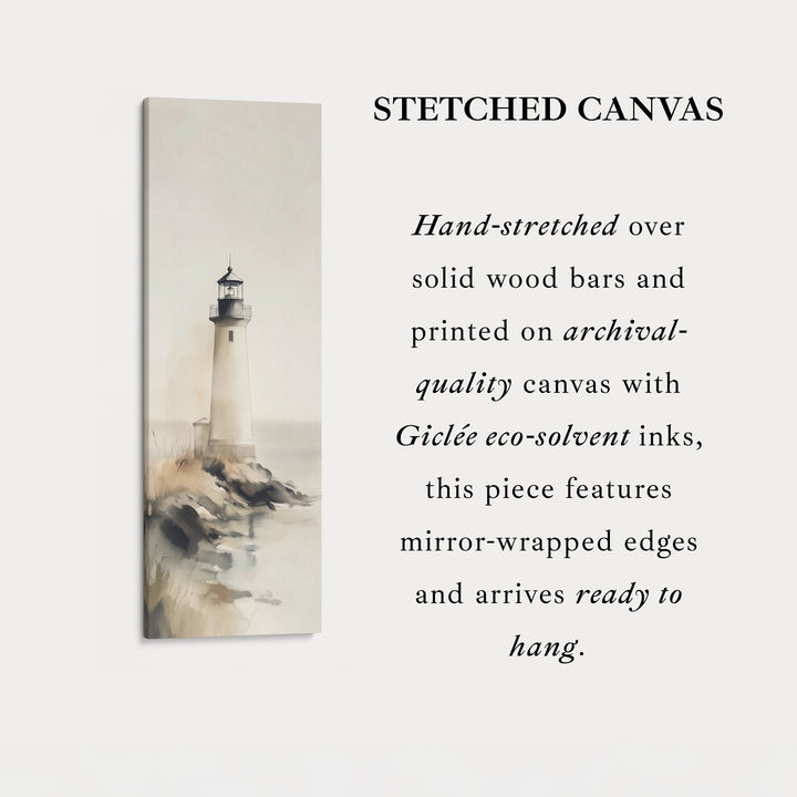 Grand tableau sur toile représentant un phare côtier, décor mural vertical, encadré.