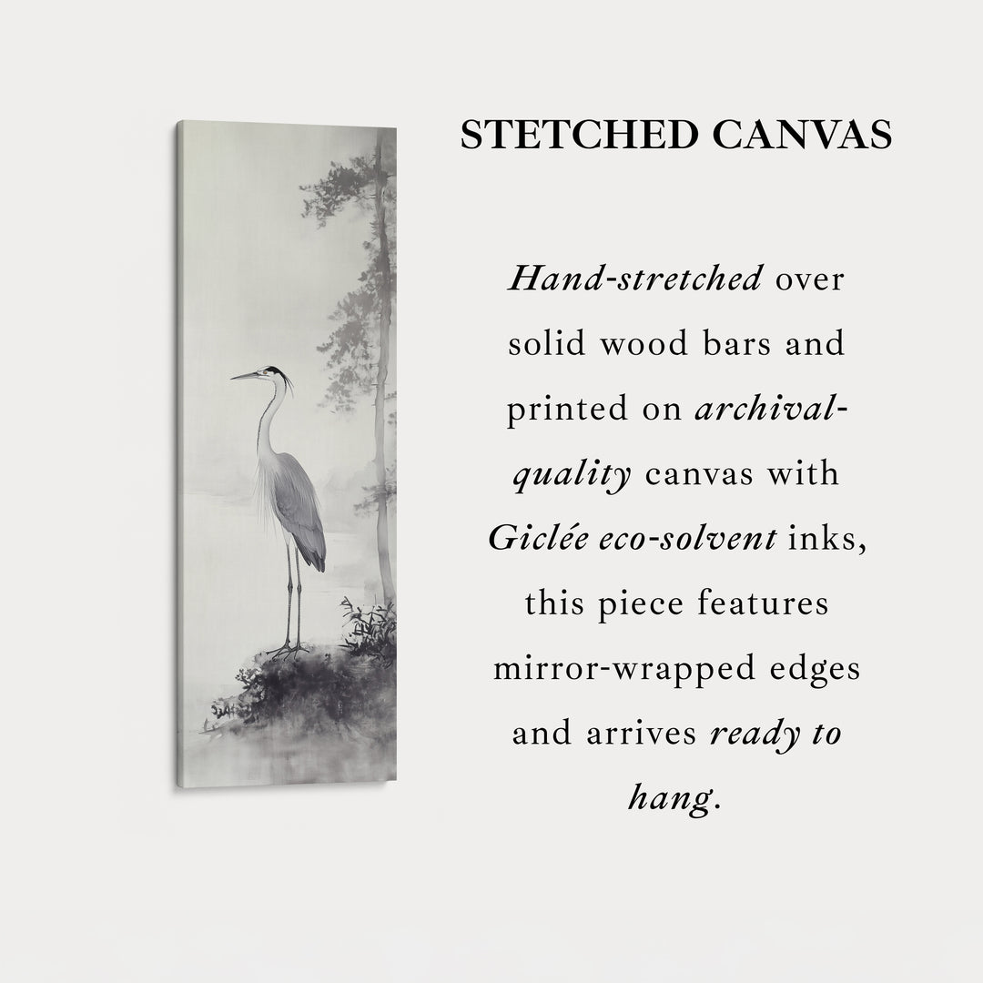 Vintage Heron Narrow Tall Wall Art Large Framed Picture