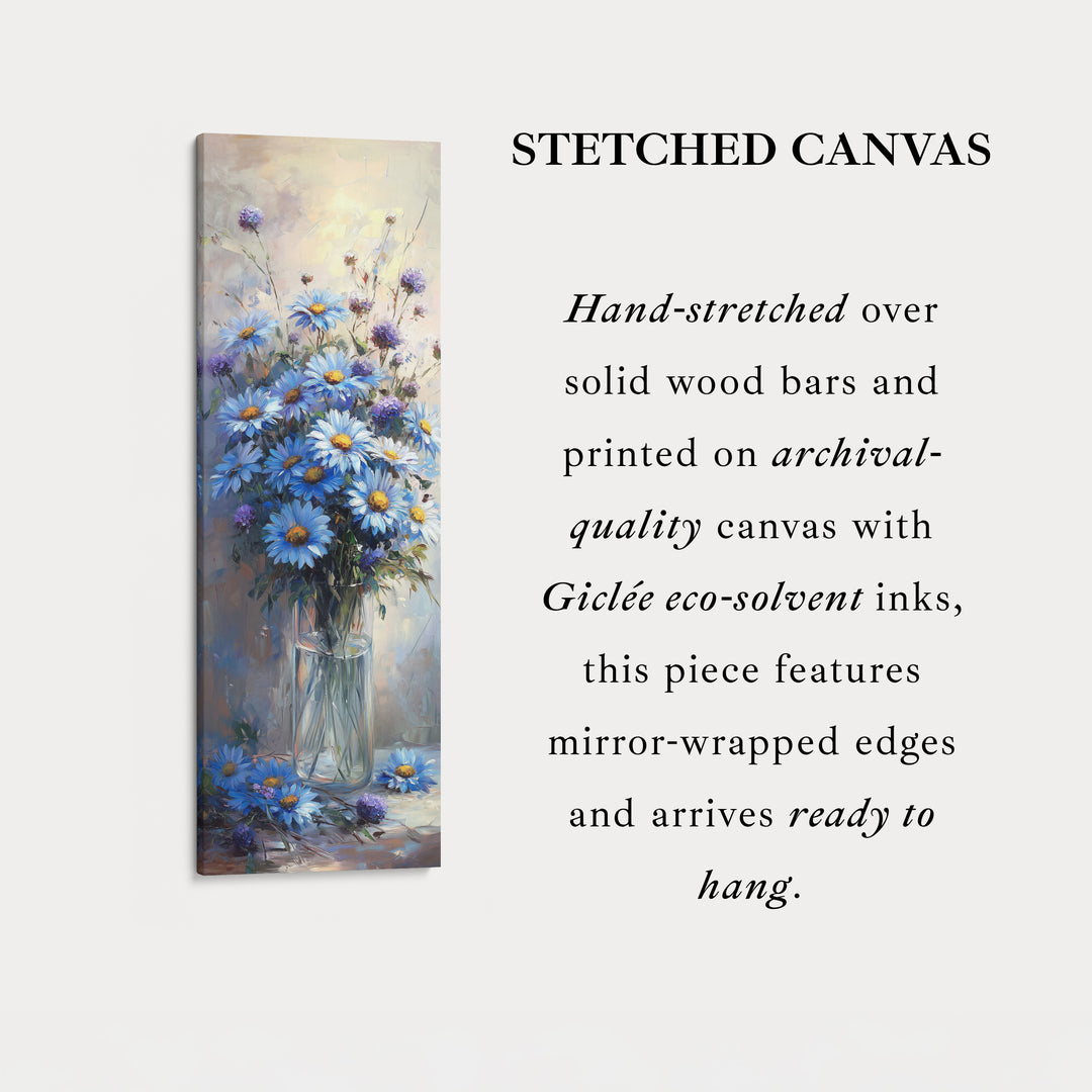 Blue Daisies Vertical Tall Wall Art Large Framed Canvas