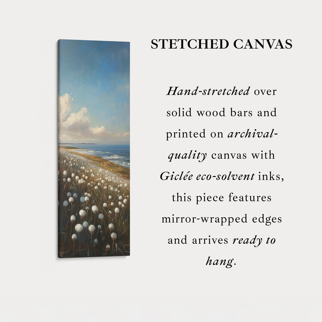 White Cotton Wild Flower Vertical Tall Wall Art Large Framed Canvas
