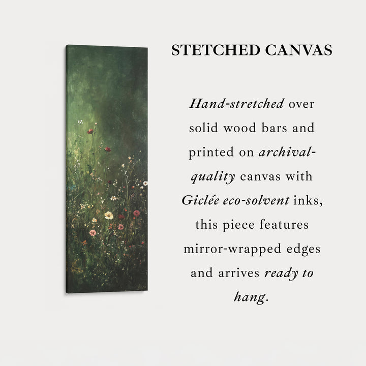 Vintage Wild Flowers Dark Green Vertical Wall Art - Tall Long Narrow Vertical Wall Decor