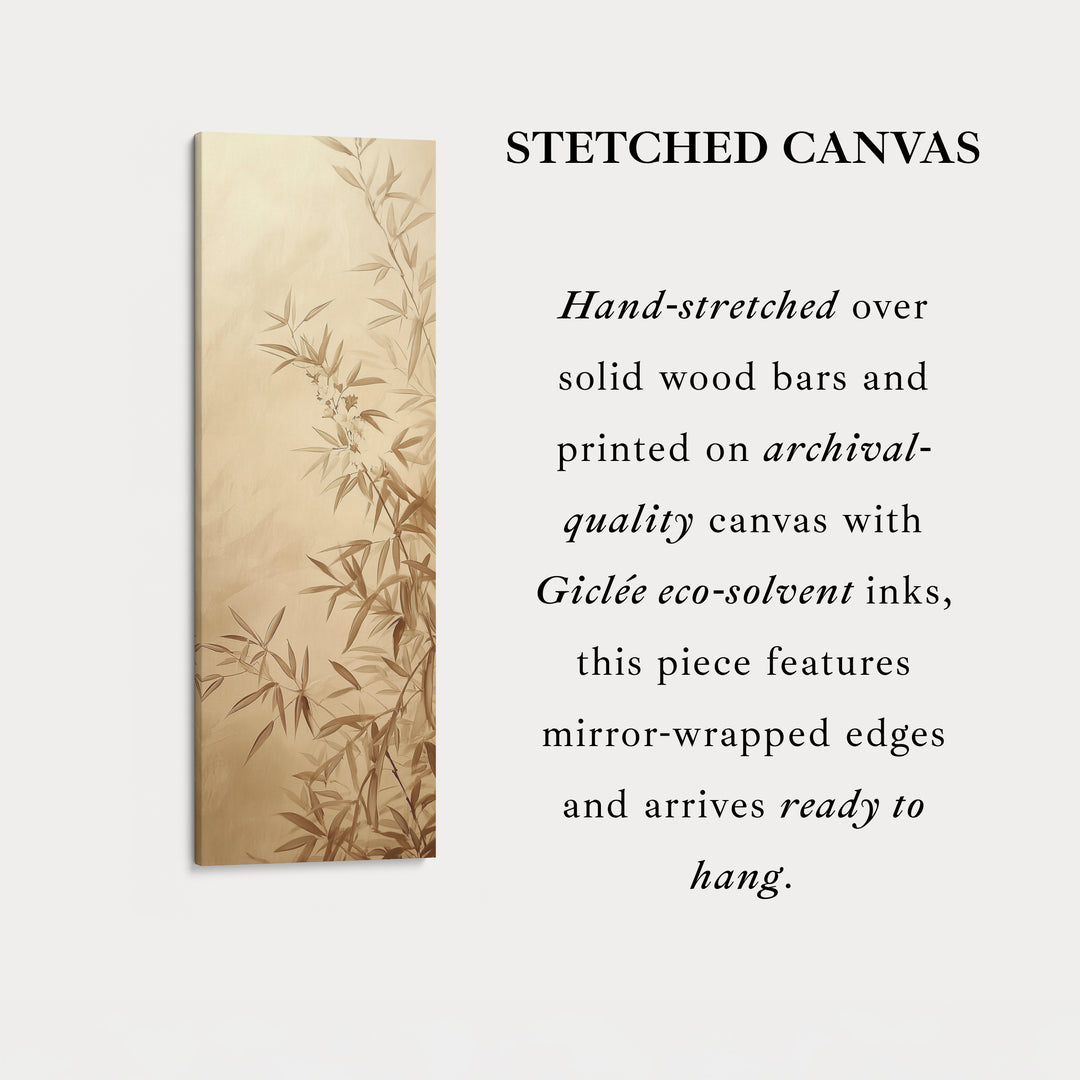 Bamboo Leaves Long Narrow Vertical Wall Art Large Canvas Decor