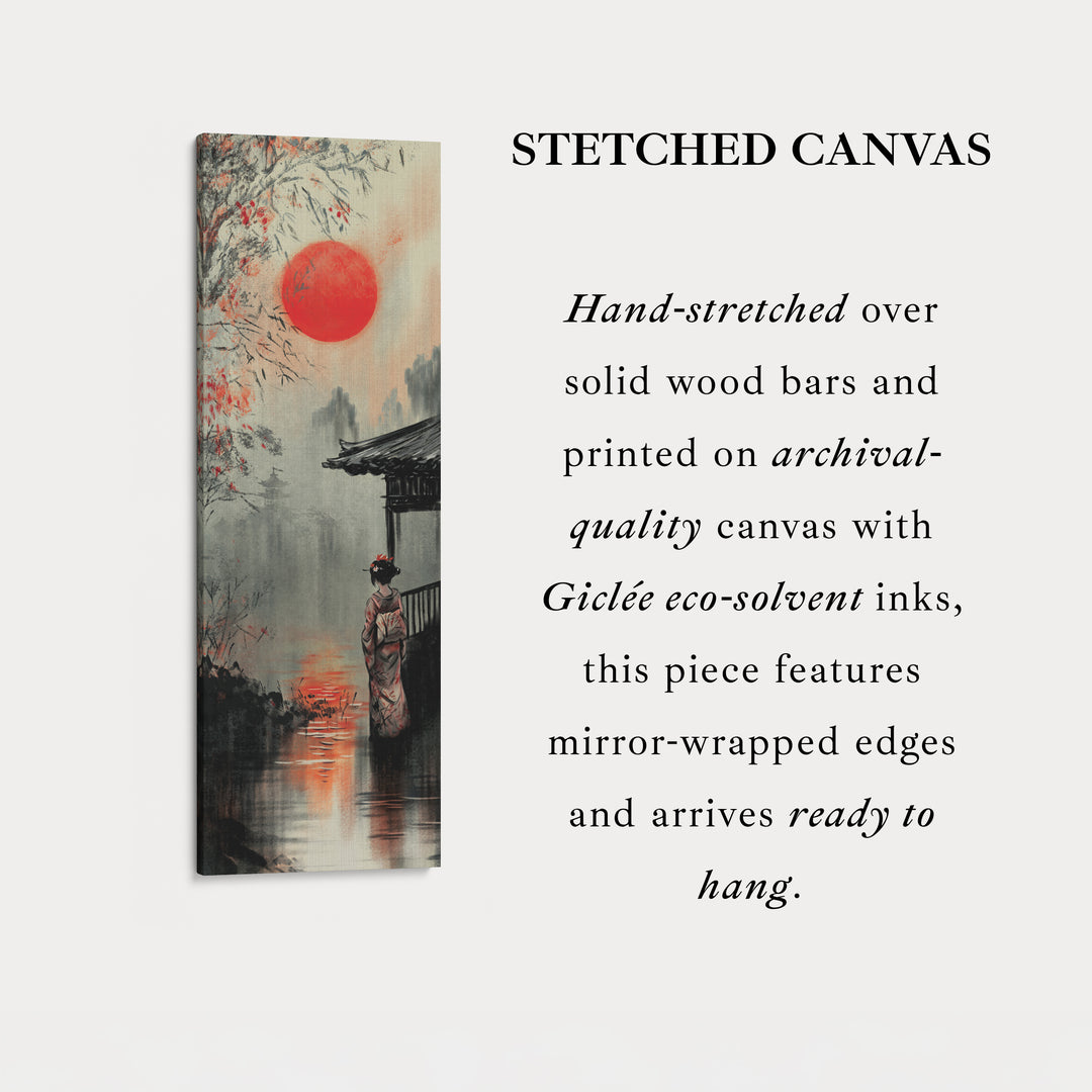Japanese Geisha Long Narrow Framed Canvas Wall Art For Living Room
