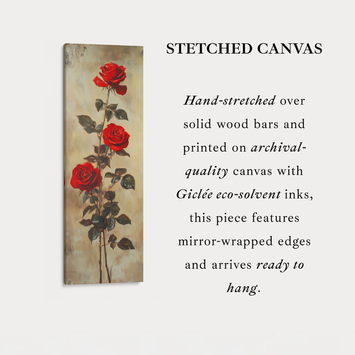 Roses rouges longues toile encadrée étroite pour salon