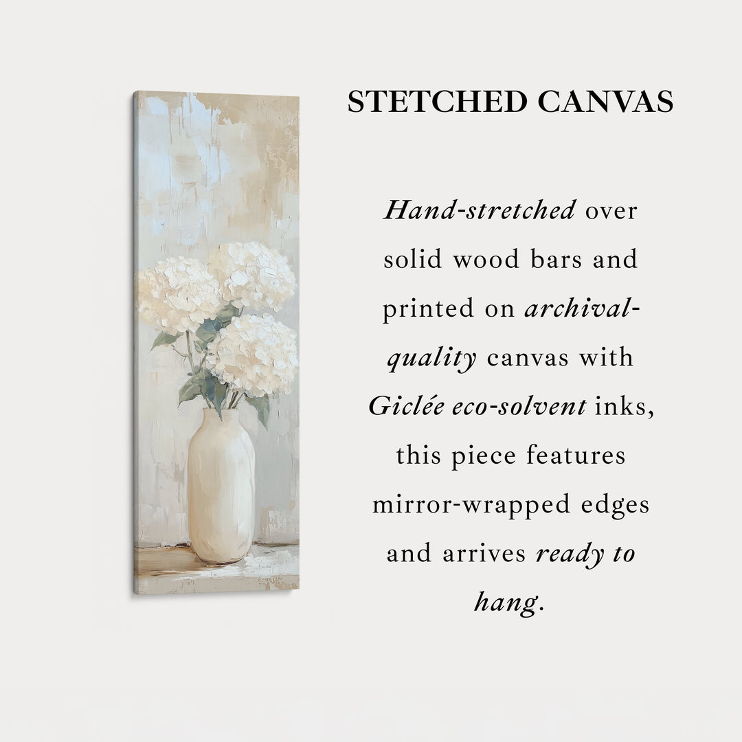 Tall Vertical Framed Canvas Beige Hydrangeas
