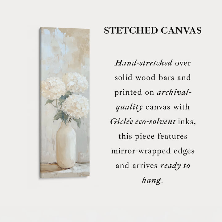 Tall Vertical Framed Canvas Beige Hydrangeas