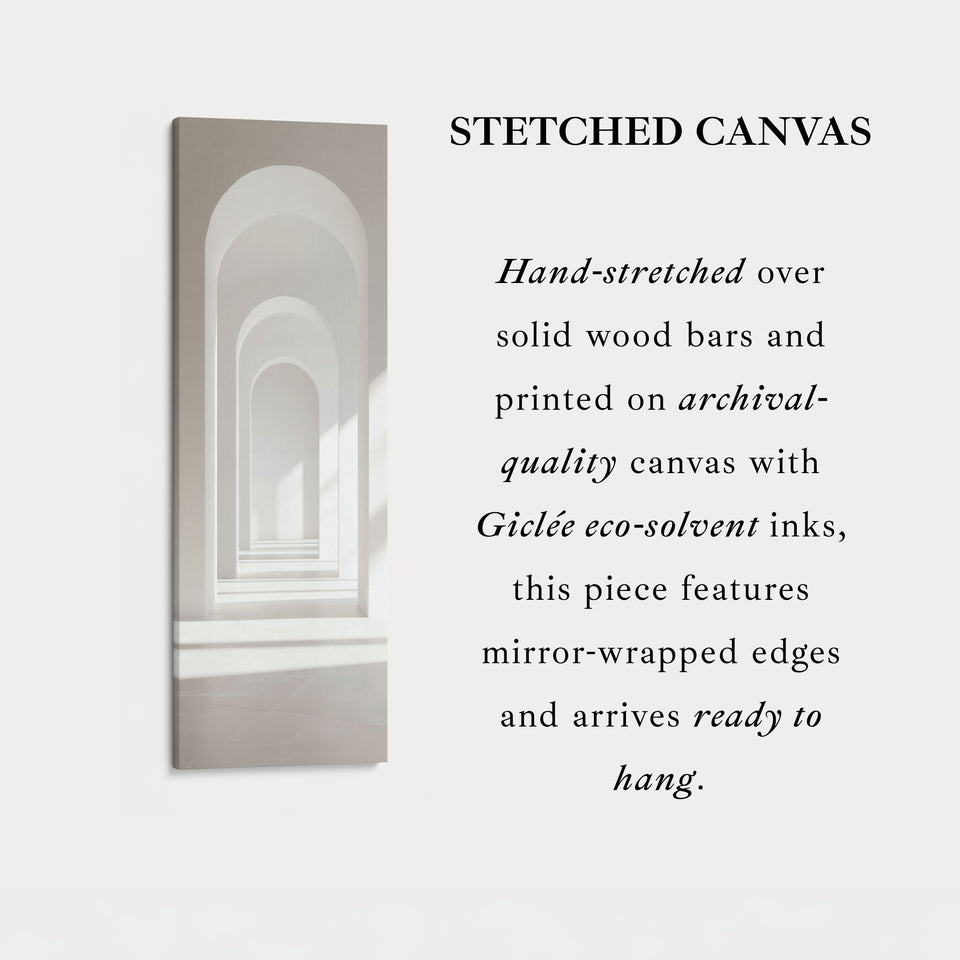 Minimalistisches weißes Bogen-hohes vertikales gerahmtes Leinwanddekor