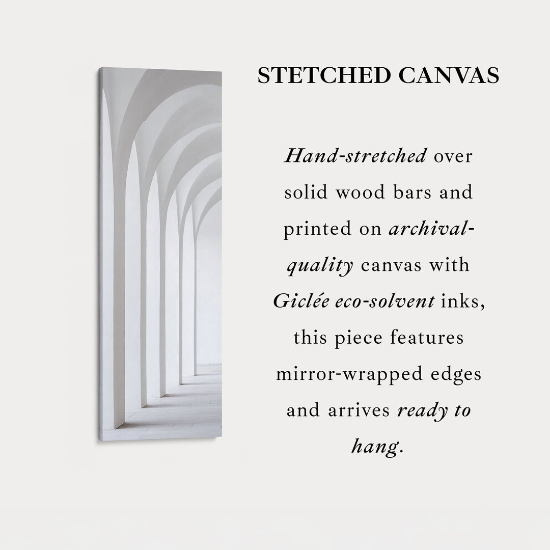 Longue toile verticale encadrée art mural minimaliste arche blanche