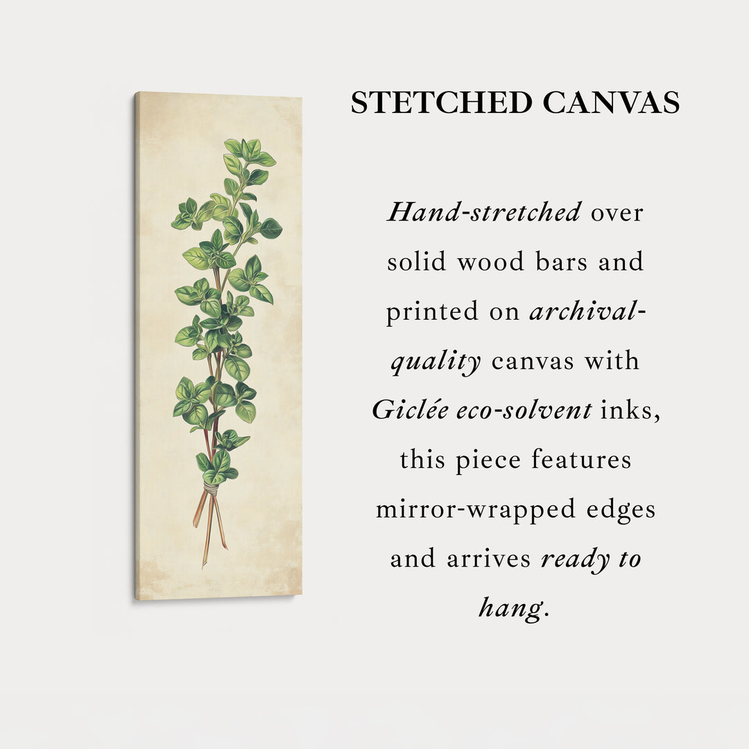 Décoration murale pour cuisine, toile encadrée verticale à l'effigie de marjolaine.