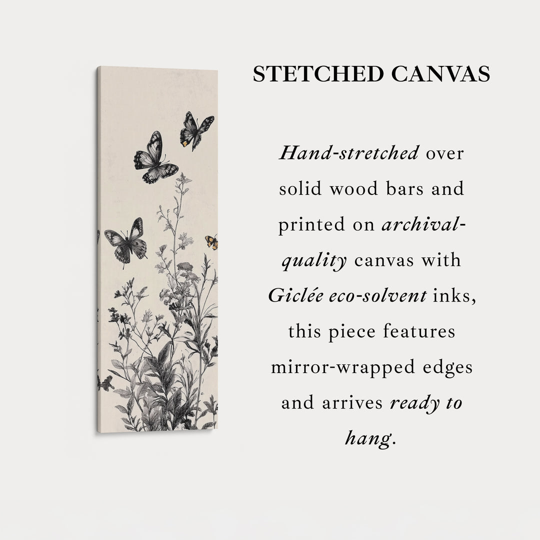 Botanical Wildflower Butterflies Vertical Long Wall Decor
