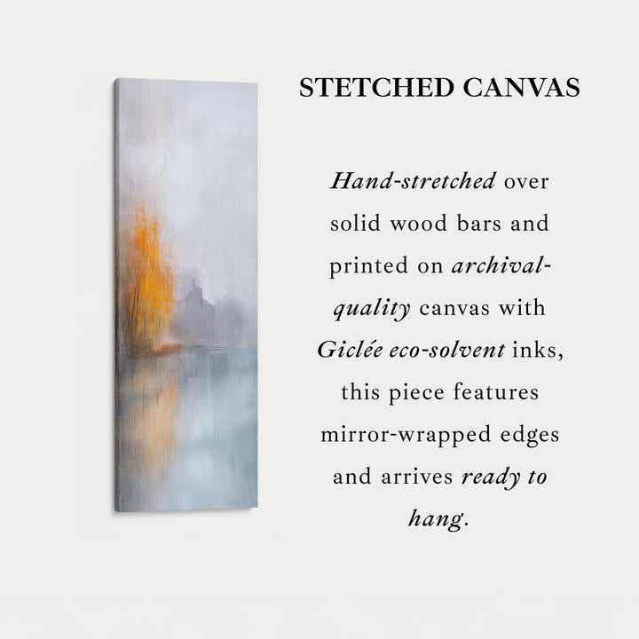 Décoration murale sur toile verticale abstraite grise et orange encadrée.