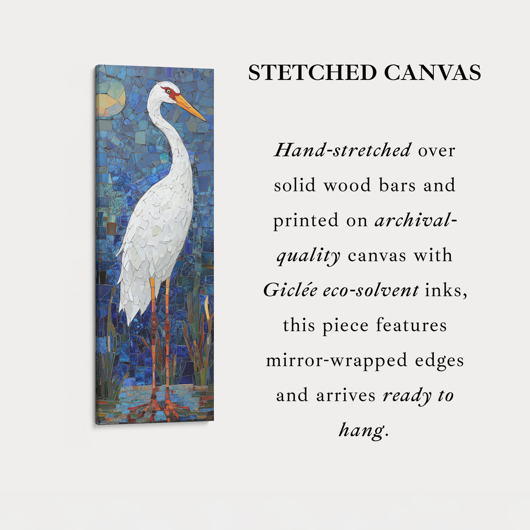 Vertical Hallway Mosaic White Crane Wall Art Long & Narrow