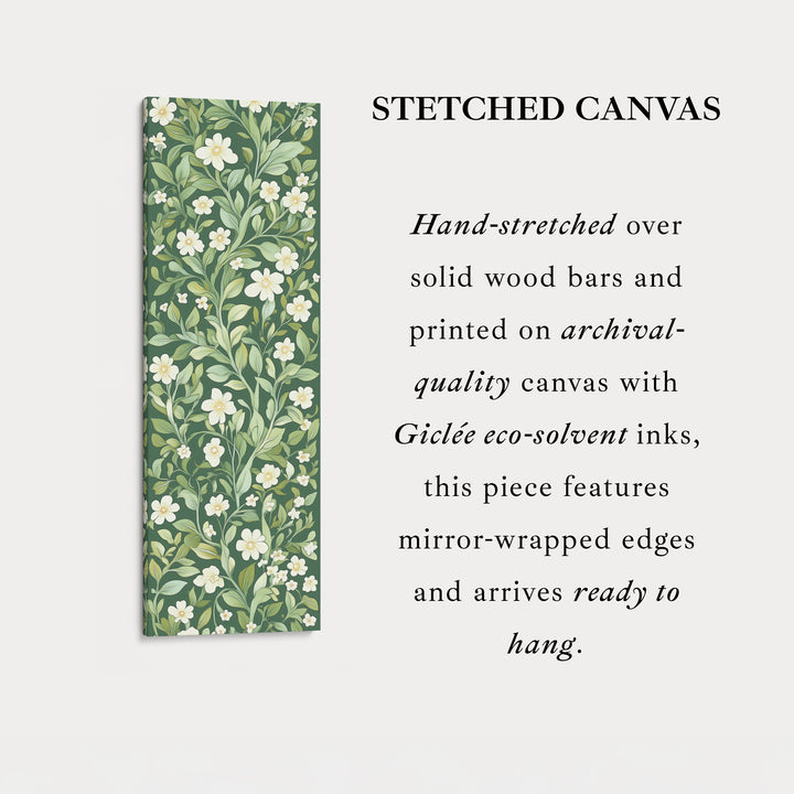 Toile encadrée verticale étroite à motifs floraux blancs et verts