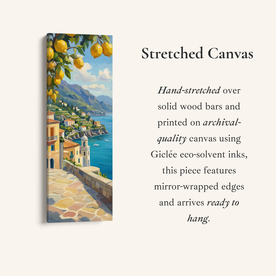 Tall Narrow Canvas Coastal Village With Lemons For Kitchen