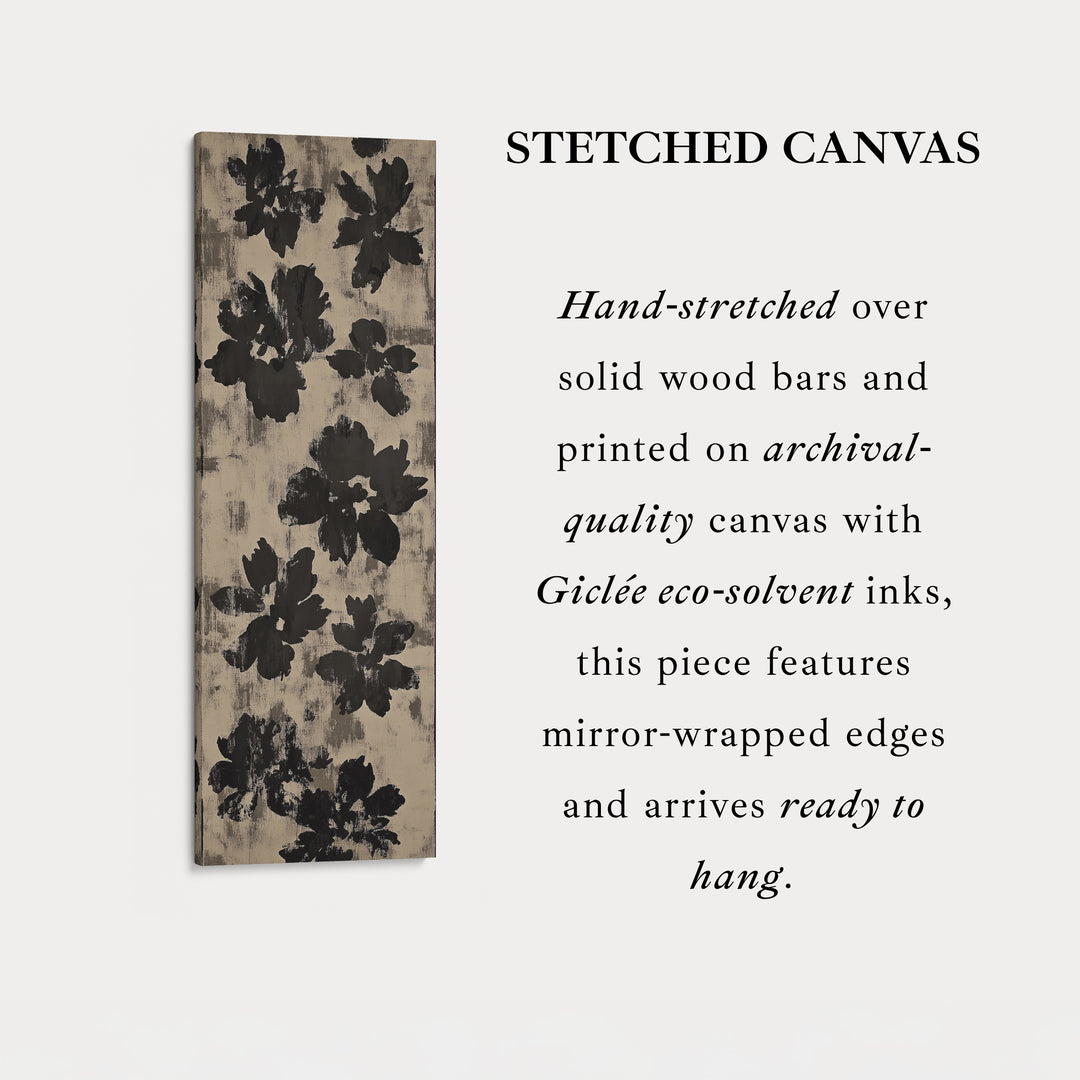 Black Abstract Floral Vertical Long Framed Canvas Wall Art