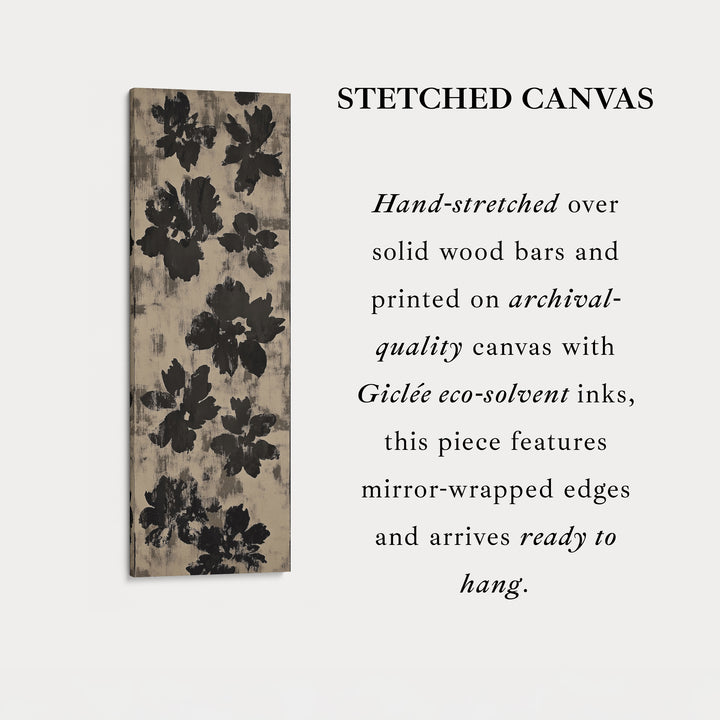Black Abstract Floral Vertical Long Framed Canvas Wall Art