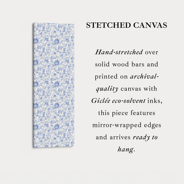 Vertical Floral Long Wall Art Blue & White Peonies