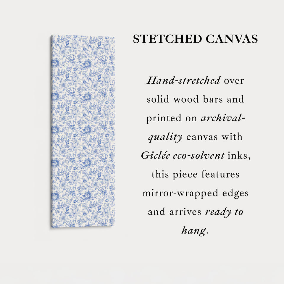 Vertical Floral Long Wall Art Blue & White Peonies