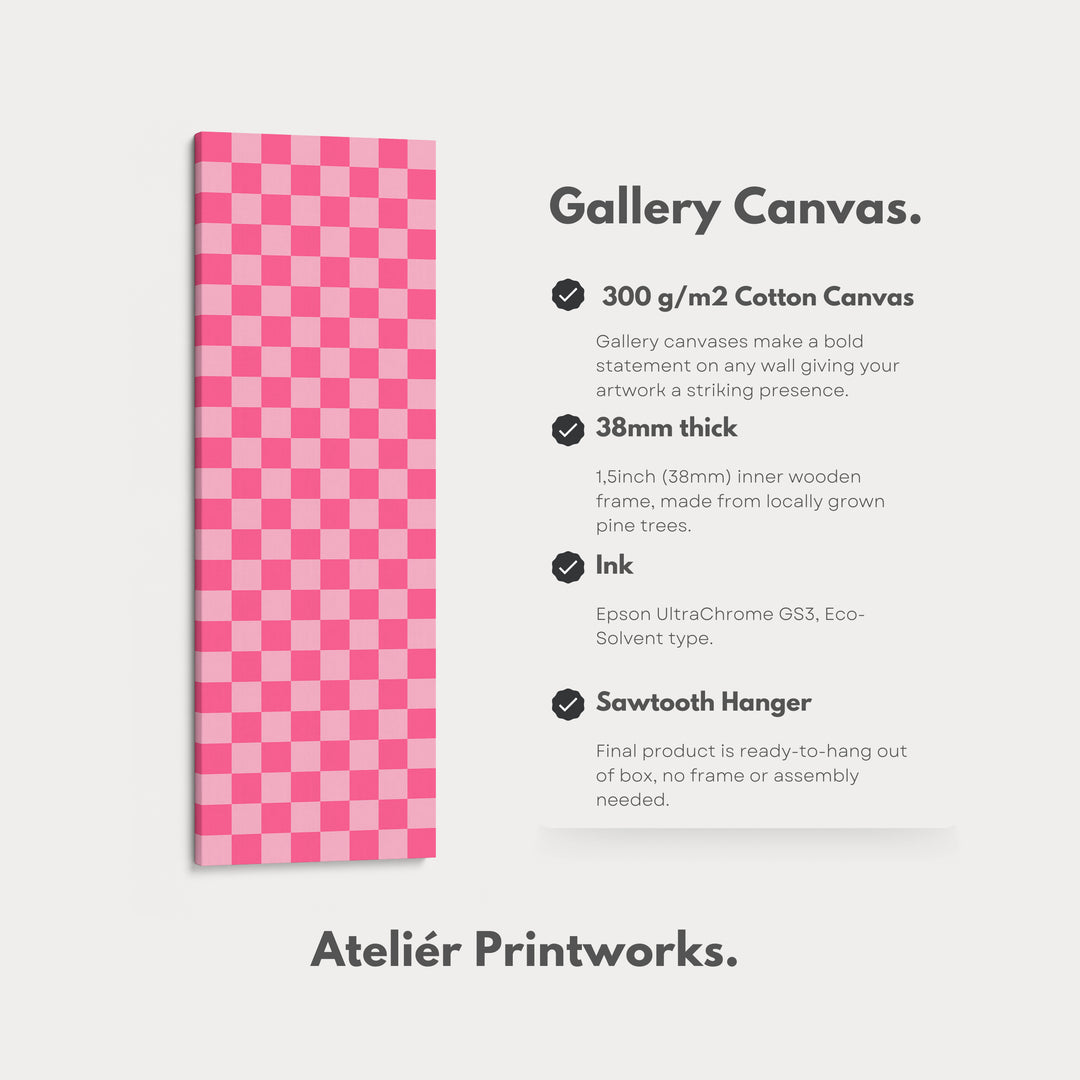 Pink Checkered Gingham Vertical Slim Wall Art - V0310