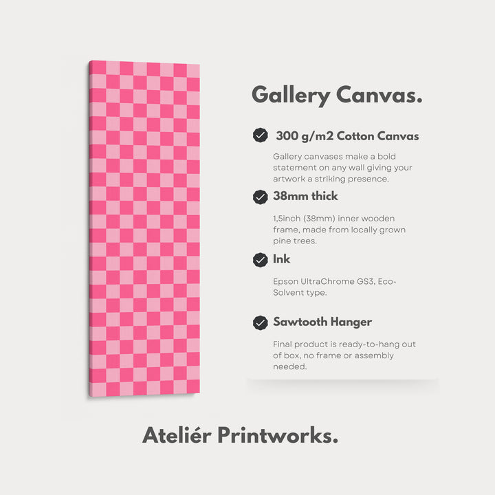 Pink Checkered Gingham Vertical Slim Wall Art - V0310