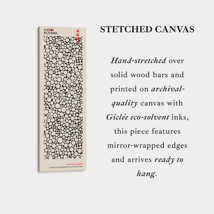 Yayoi Kusama Style Long Framed Canvas – Large Vertical Japanese Abstract Wall Art, Japandi Style, Japanese Poster Print