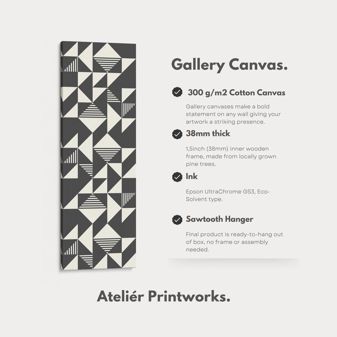 Abstract Triangles Tall Vertical Canvas Wall Art for Bedroom or Office Space