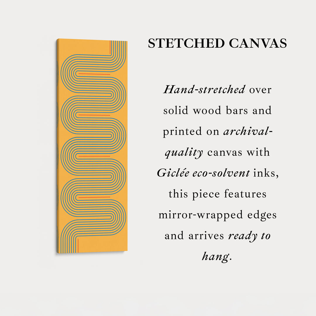 Playful Retro Curves Mustard Vertical Framed Canvas for Bedroom or Creative Workspace