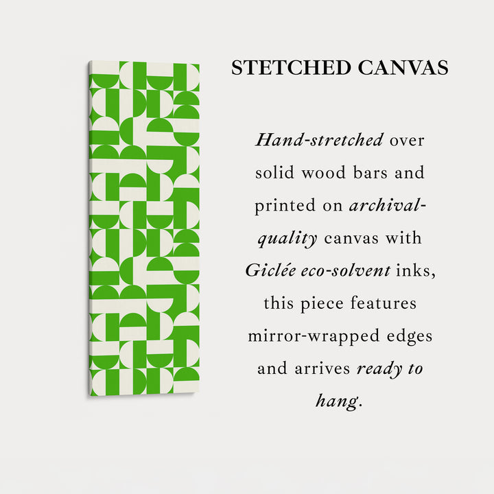 Art mural sur toile encadrée verticale avec cercles verts géométriques pour couloir ou bureau