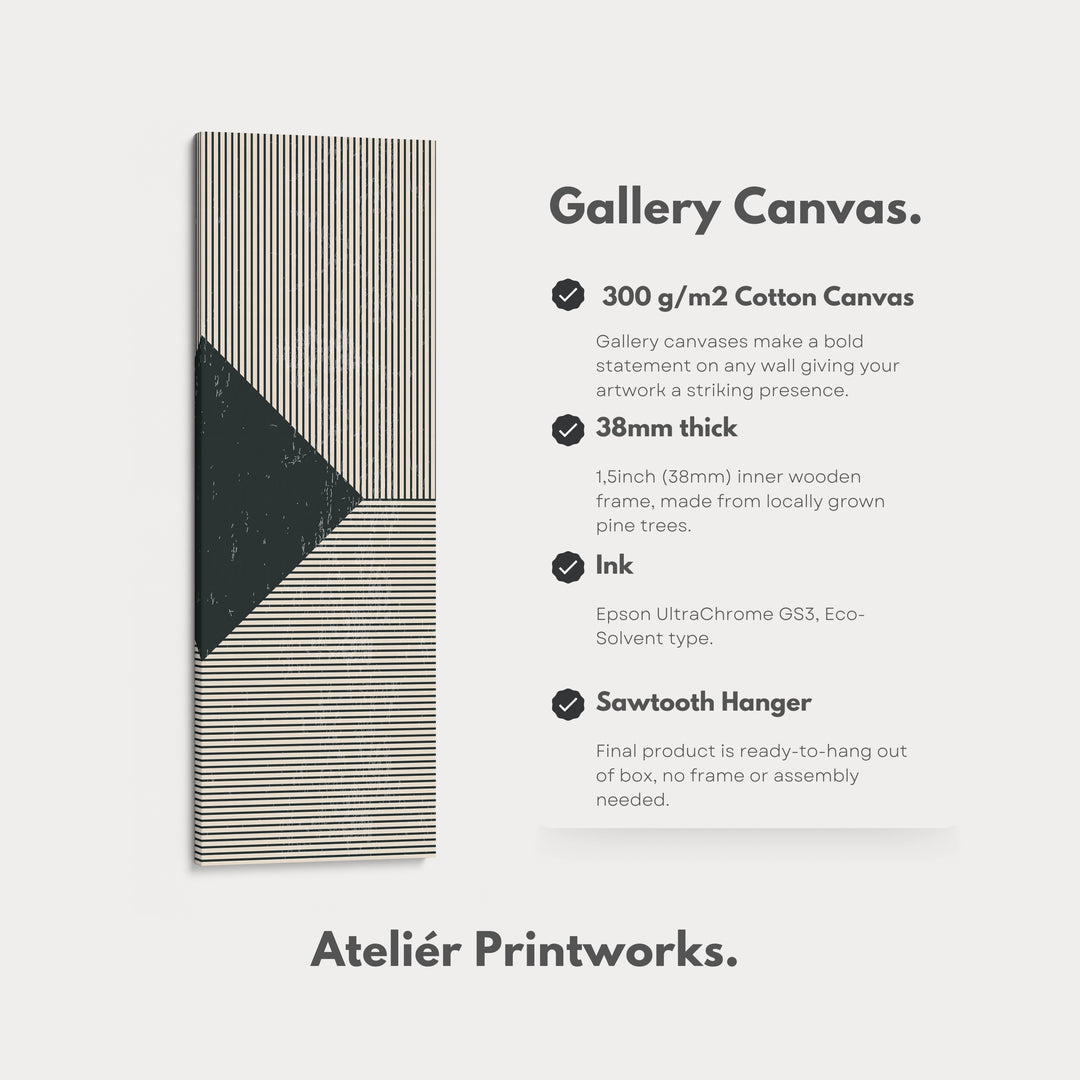Minimalist Black and Beige Stripes Vertical Framed Canvas Wall Art for Hallway or Office