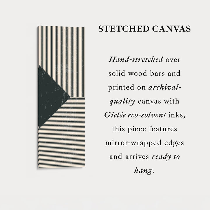 Minimalist Black and Beige Stripes Vertical Framed Canvas Wall Art for Hallway or Office