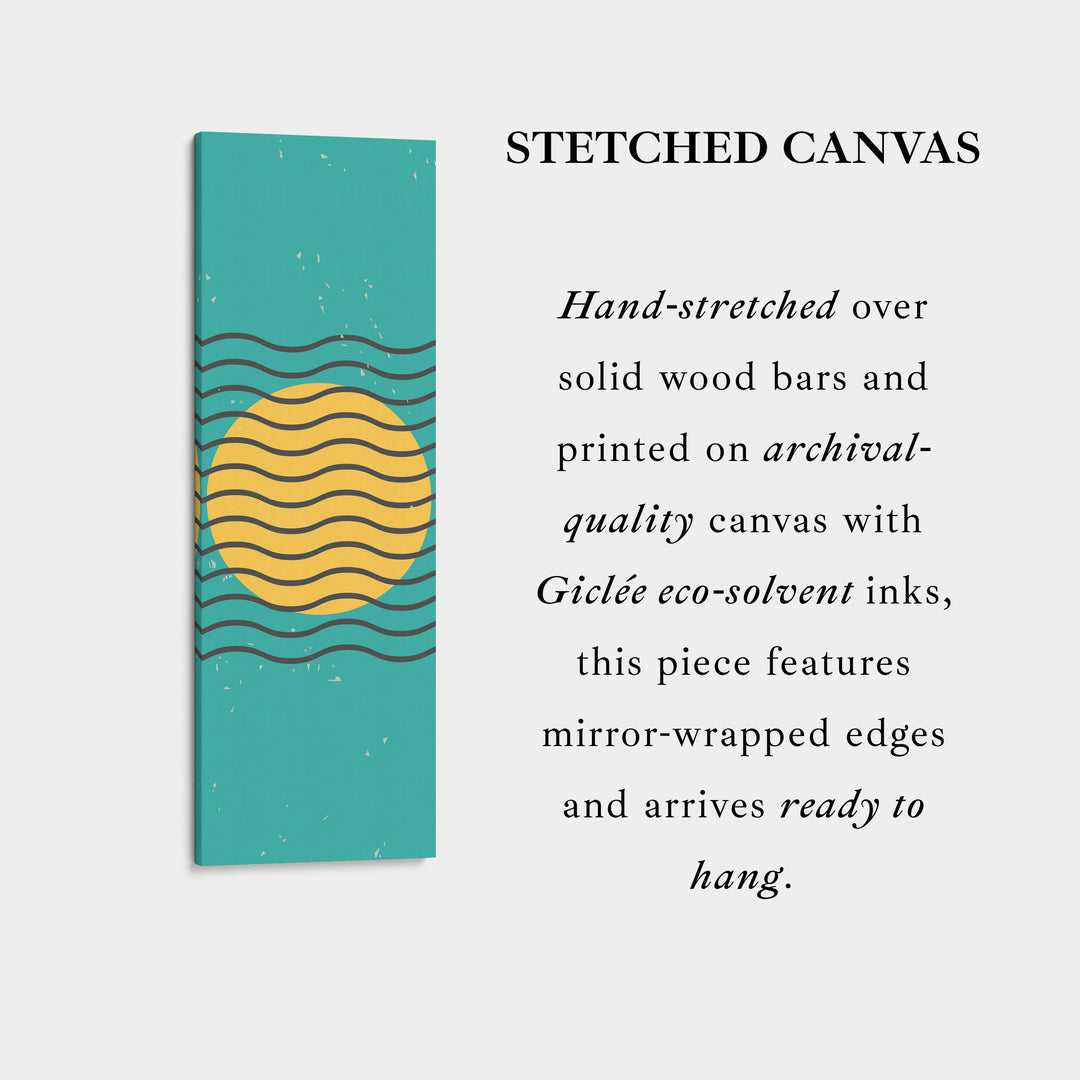 Teal and Yellow Minimalist Sun Vertical Framed Canvas Wall Art for Hallway or Bedroom