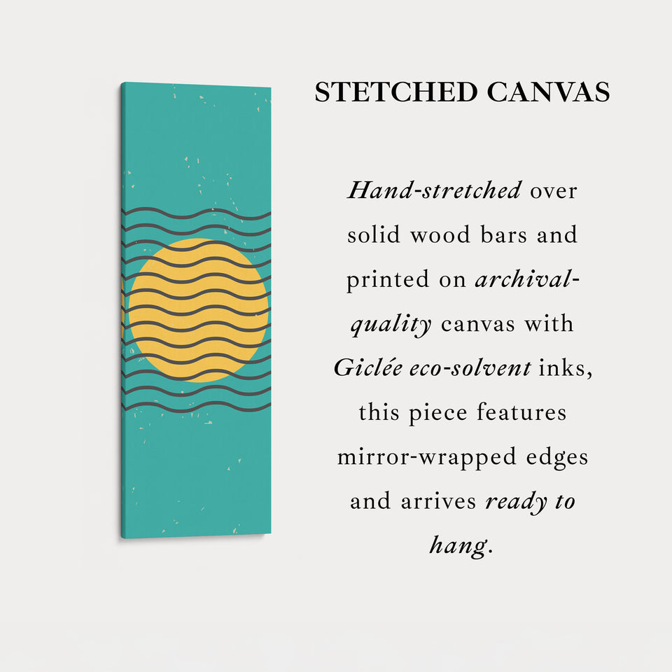 Teal and Yellow Minimalist Sun Vertical Framed Canvas Wall Art for Hallway or Bedroom