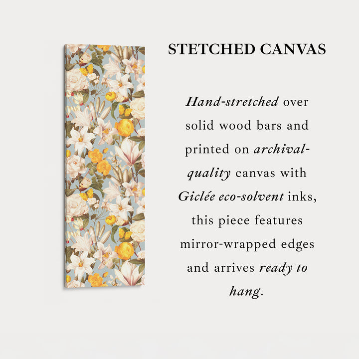 Long Vertical Canvas Yellow White Florals Narrow Wall Art For Kitchen