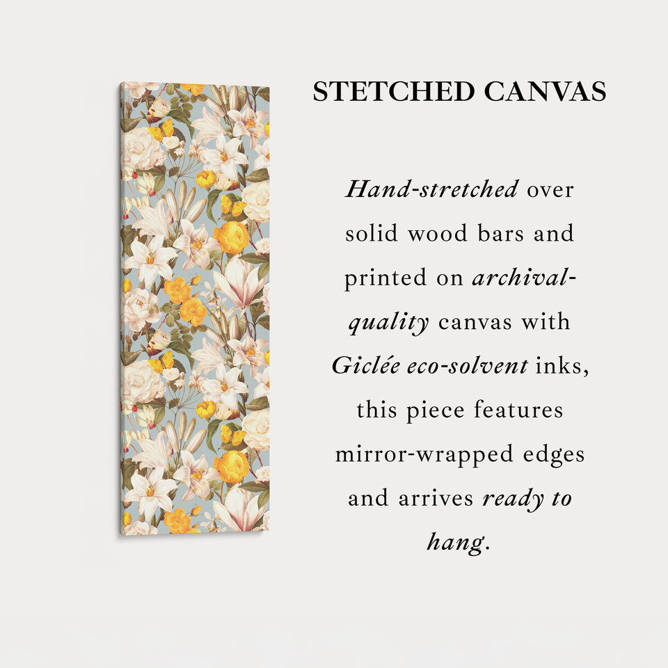 Long Vertical Canvas Yellow White Florals Narrow Wall Art For Kitchen