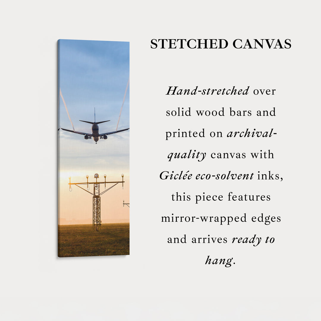 Long Vertical Canvas Airplane Landing Narrow Wall Art For Office