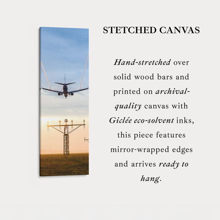 Long Vertical Canvas Airplane Landing Narrow Wall Art For Office