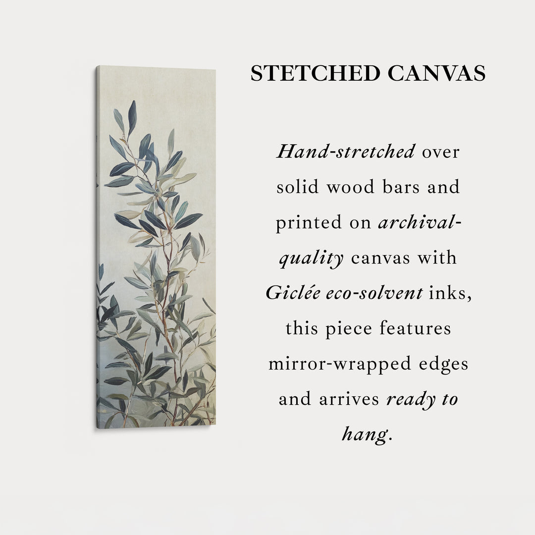 Skinny Wall Art Botanical Olive Branch Vertical Framed Canvas For Kitchen