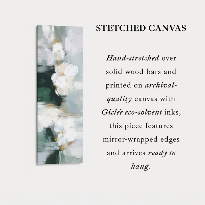 Vertical Wall Art White Floral On Deep Green For Bedroom Or Hallway