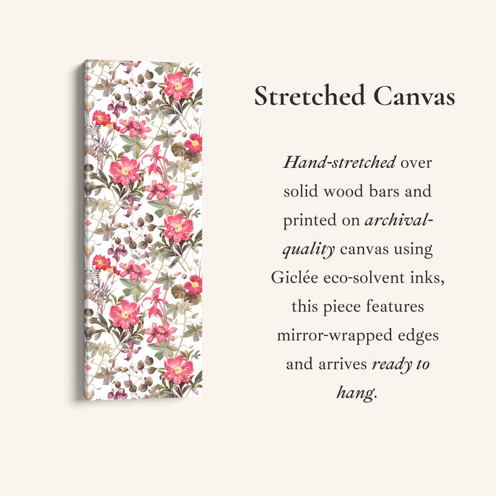 Tall Narrow Canvas Vintage Pink Floral Vertical Canvas For Living Room