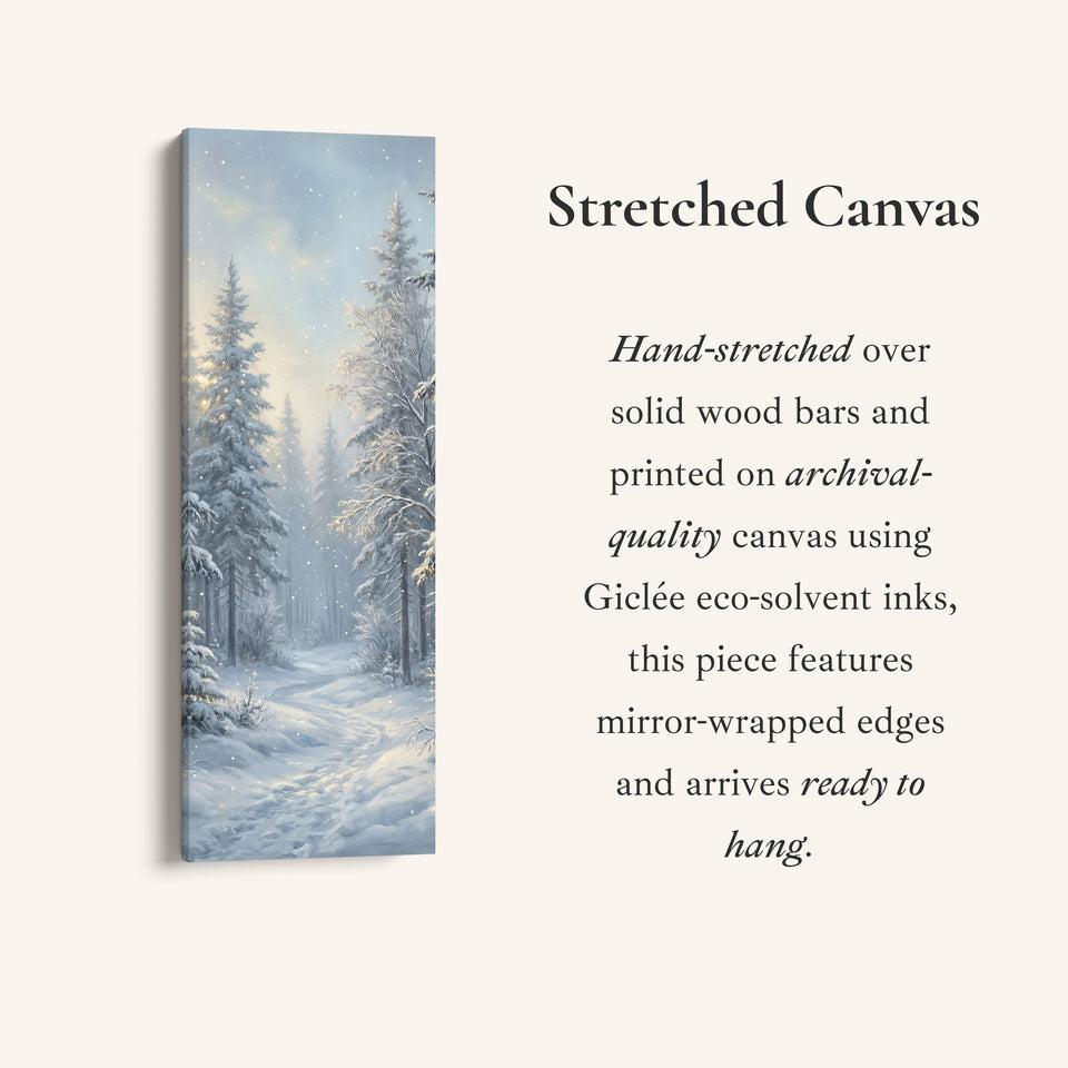 Panoramic Wall Art Snowy Forest Path Vertical Canvas Print For Hallway