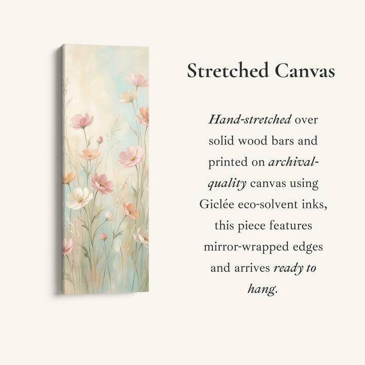 Long Wall Art Soft Pink Wildflowers Statement Wall Decor For Bedroom