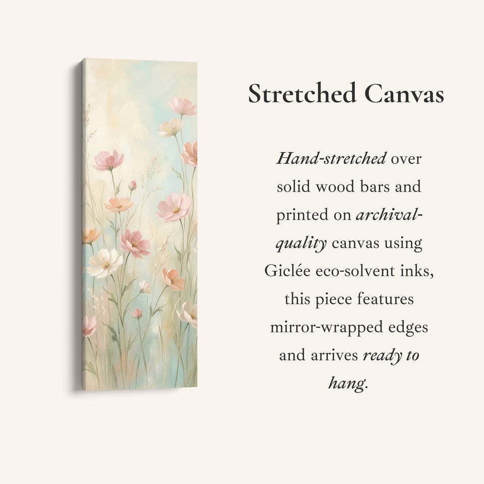 Long Wall Art Soft Pink Wildflowers Statement Wall Decor For Bedroom