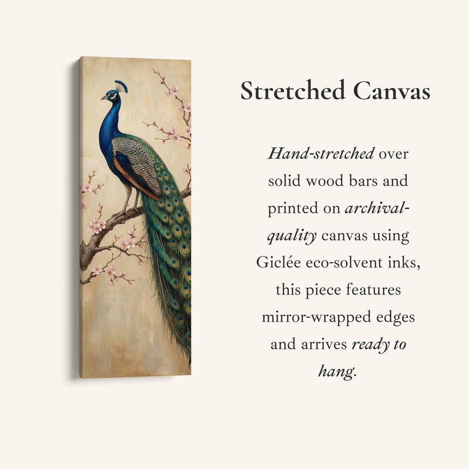 Peacock On Branch Large Wall Art Framed Canvas Print Office