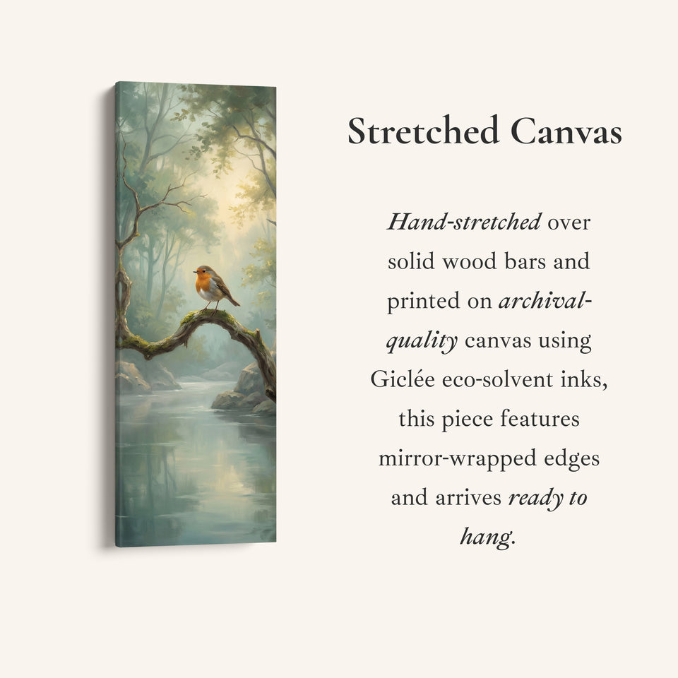 Robin On Branch Long Wall Art Vertical Canvas Print Hallway